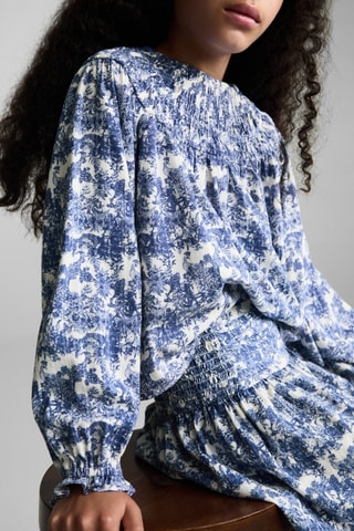 Blouse imprimée froncée - Bleu