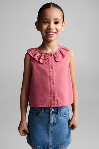 Blouse lin à boutons - Fraise