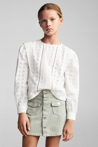Blouse broderie florale - Blanc