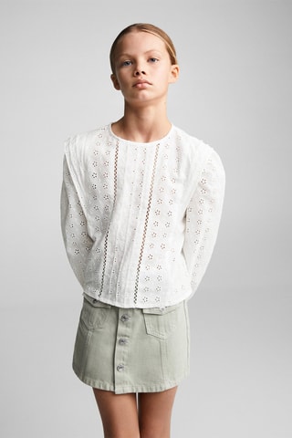 Blouse broderie florale - Blanc