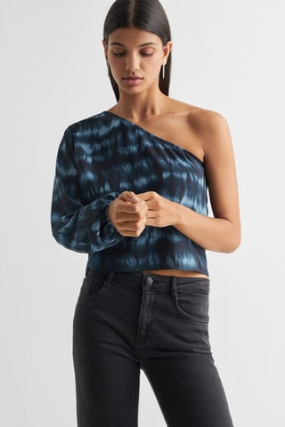 Blouse asymétrique imprimée - Bleu