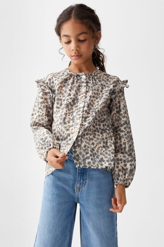 Blouse en coton imprimée - Bleu marine