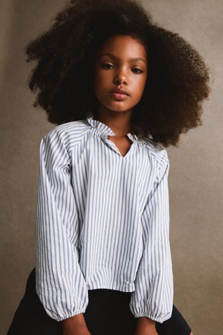 Blouse rayures détail froncé - Bleu