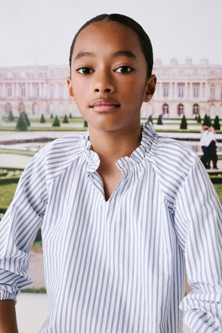 Blouse rayures détail froncé - Bleu
