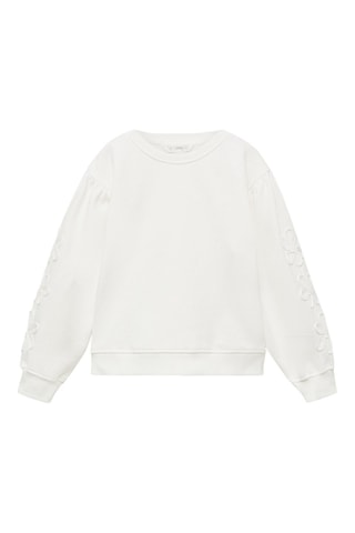 Sweat-shirt coton détails brodés - Blanc cassé