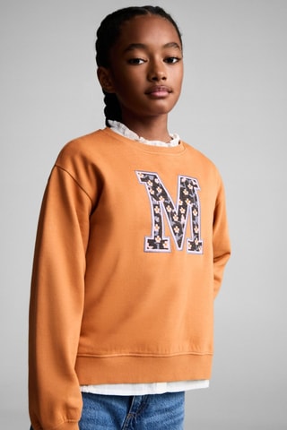 Sweat-shirt coton détails brodés - Rouge orangé
