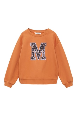 Sweat-shirt coton détails brodés - Rouge orangé