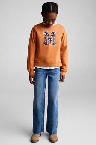 Sweat-shirt coton détails brodés - Rouge orangé