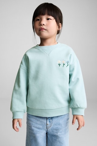 Sweat-shirt broderie florale - Vert d'eau