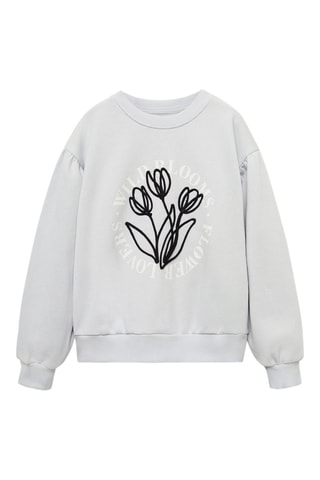 Sweat-shirt coton détails brodés - Bleu clair