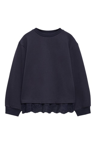 Sweat-shirt coton détails brodés - Bleu marine