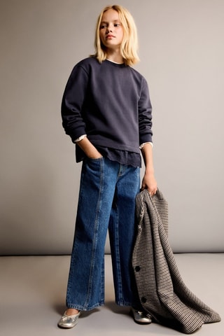 Sweat-shirt coton détails brodés - Bleu marine