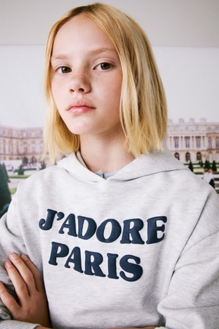 Sweat-shirt imprimé capuche - Gris clair