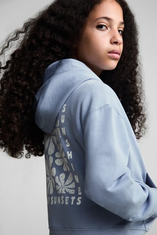 Sweat-shirt imprimé capuche - Bleu clair