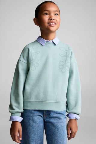 Sweat-shirt coton détails brodés - Vert d'eau