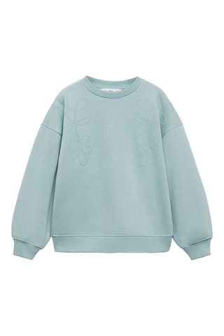 Sweat-shirt coton détails brodés - Vert d'eau