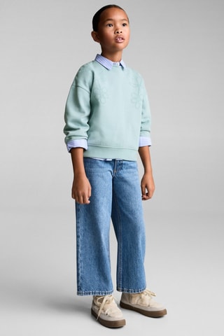 Sweat-shirt coton détails brodés - Vert d'eau