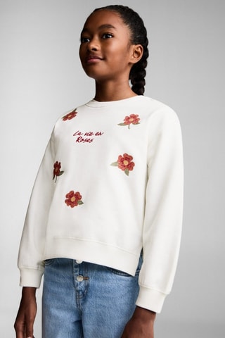 Sweat-shirt broderie florale - Blanc cassé