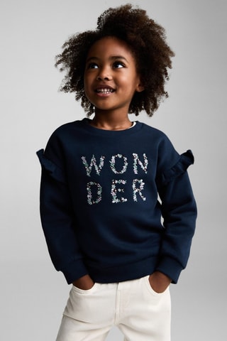 Sweat-shirt coton détails brodés - Bleu marine