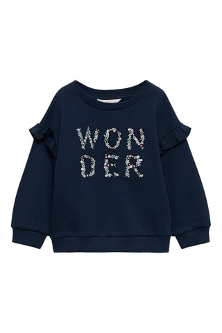 Sweat-shirt coton détails brodés - Bleu marine