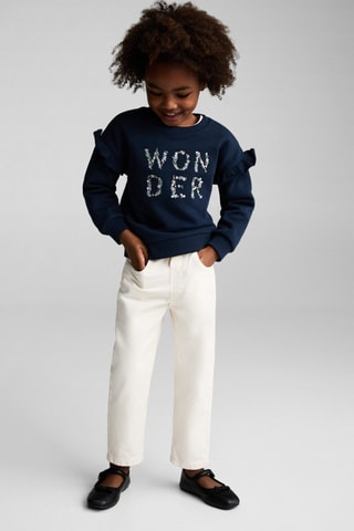 Sweat-shirt coton détails brodés - Bleu marine