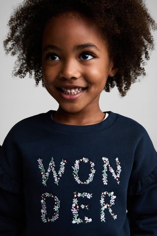 Sweat-shirt coton détails brodés - Bleu marine