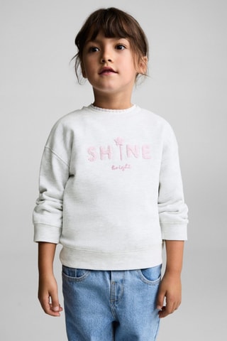 Sweat-shirt coton détails brodés - Gris clair