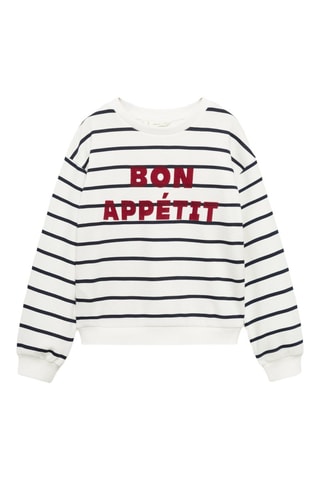 Sweat-shirt à rayures et message - Blanc cassé