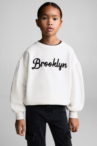 Sweat-shirt coton détails brodés - Blanc cassé