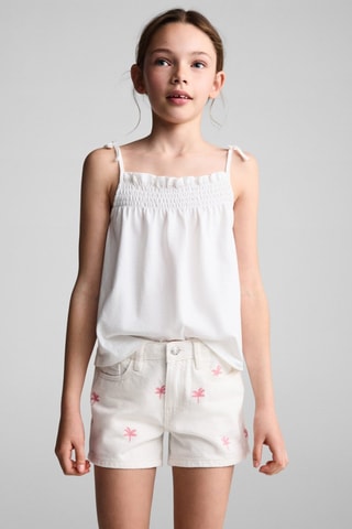 Short coton brodé - Blanc