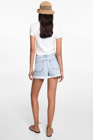 Short en jean revers effilochés - Bleu