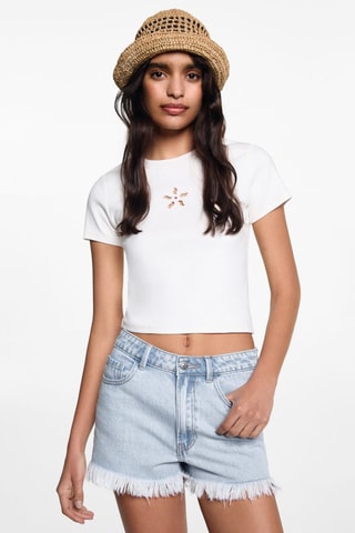 Short en jean revers effilochés - Bleu