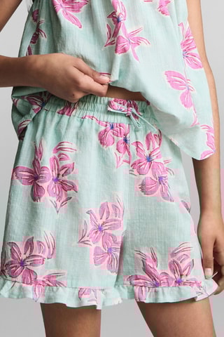 Short coton fleurs - Turquoise