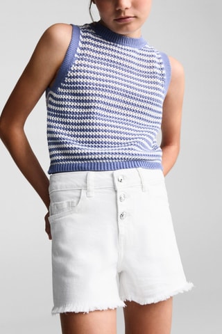 Short en jean boutons - Blanc