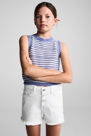 Short en jean boutons - Blanc