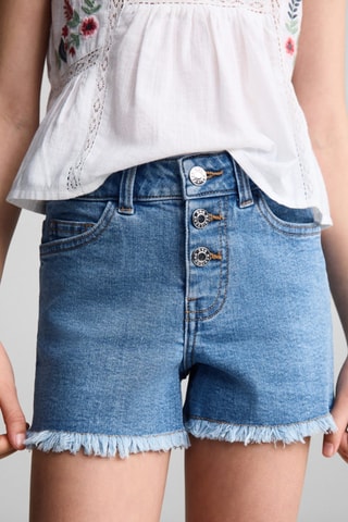 Short en jean boutons - Bleu