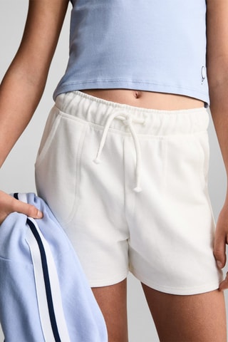 Short coton taille élastique - Blanc cassé