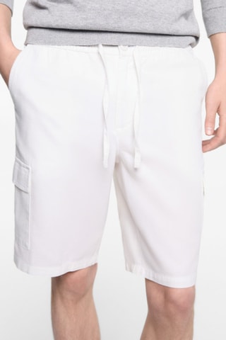 Bermuda lin poches cargo - Blanc cassé