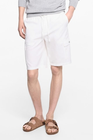 Bermuda lin poches cargo - Blanc cassé