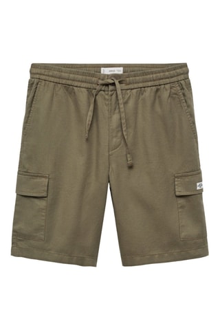 Bermuda lin poches cargo - Kaki