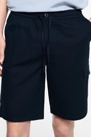 Bermuda lin poches cargo - Bleu marine