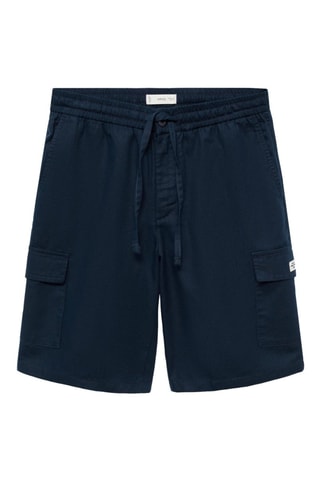 Bermuda lin poches cargo - Bleu marine