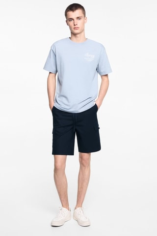 Bermuda lin poches cargo - Bleu marine