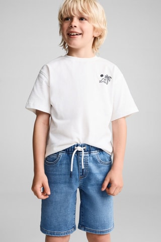 Bermuda denim taille élastique - Bleu