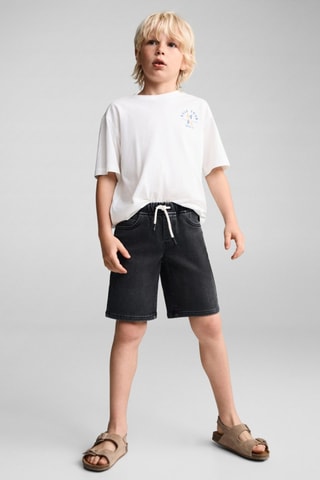 Bermuda denim taille élastique - Noir
