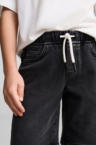 Bermuda denim taille élastique - Noir