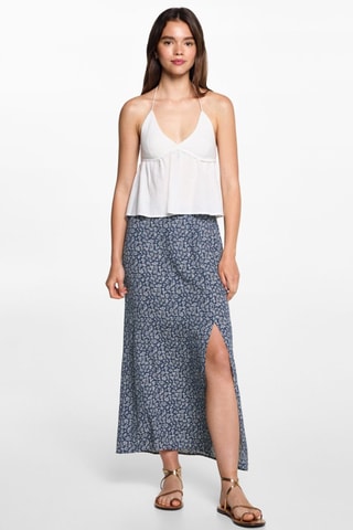 Jupe midi à fleurs - Bleu marine