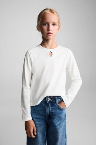 T-shirt coton manches longues - Blanc cassé