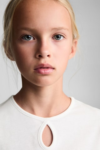 T-shirt coton manches longues - Blanc cassé