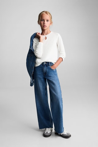 T-shirt coton manches longues - Blanc cassé